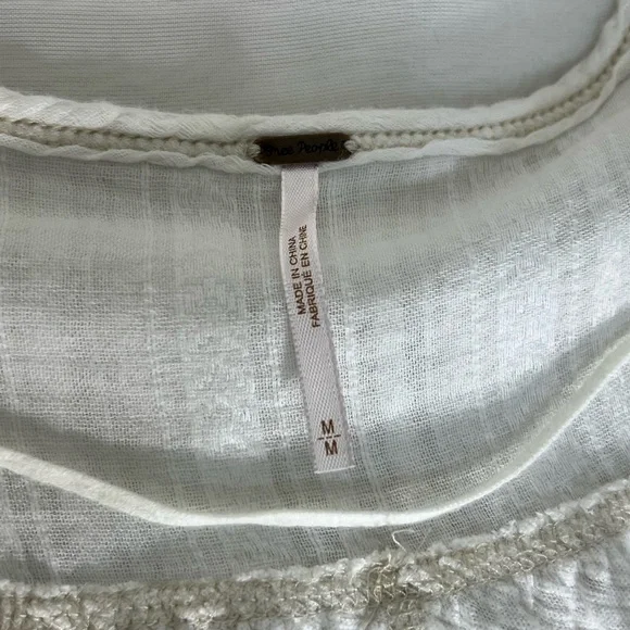 Free People Aster Henley Oversized Boho White Short Sleeved Top Medium - Picture 8 of 13